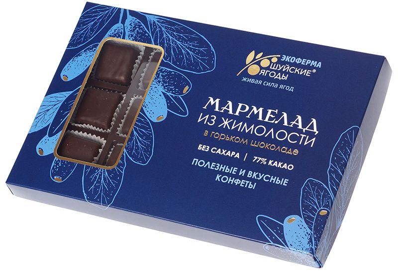 цена Мармелад с жимолостью в горьком шоколаде без сахара 195г