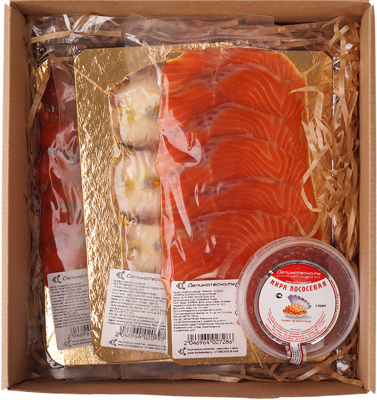 Подарочный набор Рыбный восторг филе семги холодного копчения нарезка 300г