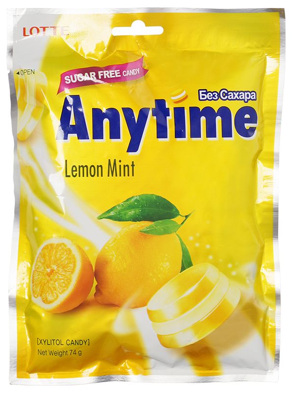 Карамель леденцовая Энитайм лимон и мята без сахара 74г fun food lotte леденцы lotte со вкусом айвы лимона и апельсина
