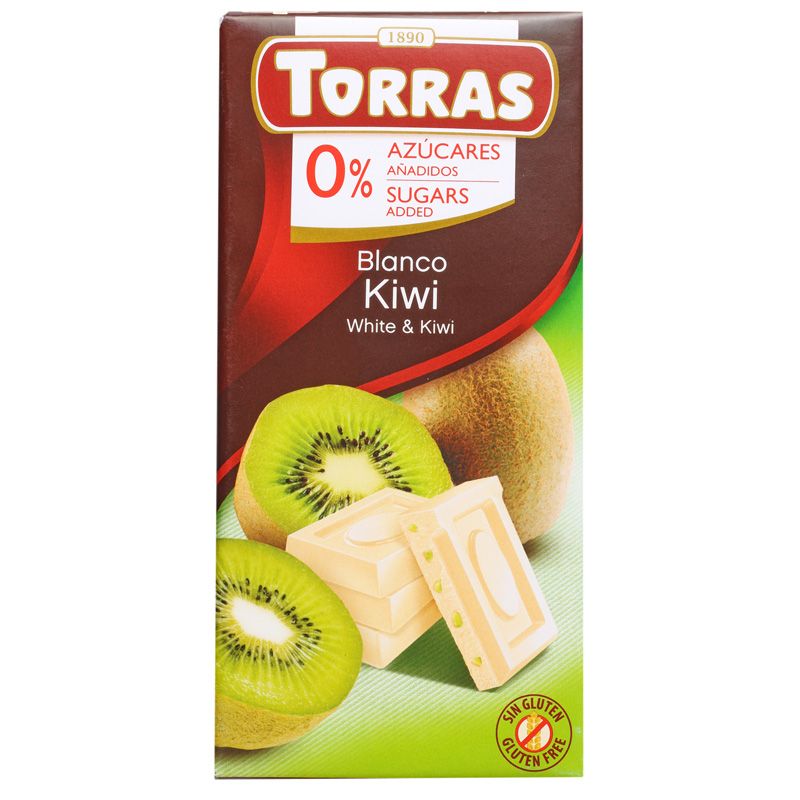 Шоколад белый с кусочками киви без сахара Torras 75г цена и фото