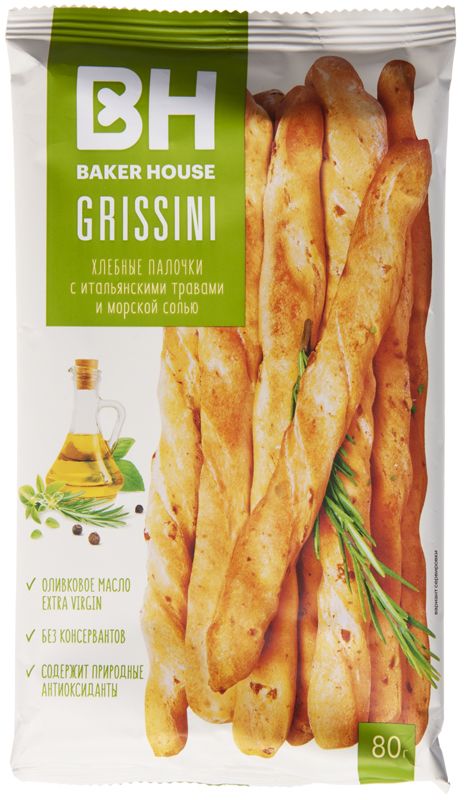 Хлебные палочки Grissini итальянские травы и морская соль 80г dr schar grissini палочки хлебные 150 г