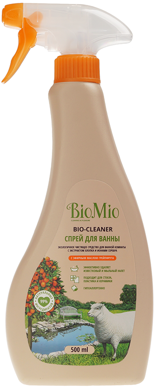 Чистящий спрей для ванны с эфирным маслом грейпфрута BioMio 500мл чистящий спрей для кухни biomio лемонграсс 0 5 л