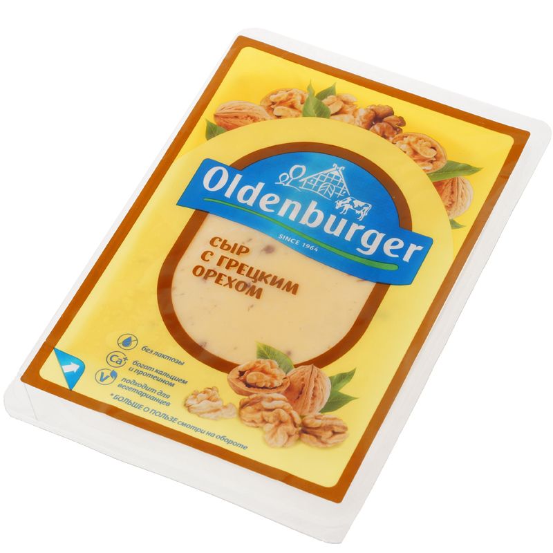 Сыр с грецкими орехами нарезка 50% жир. 125г Oldenburger сыр лайме премиум 50% 125г слайсы