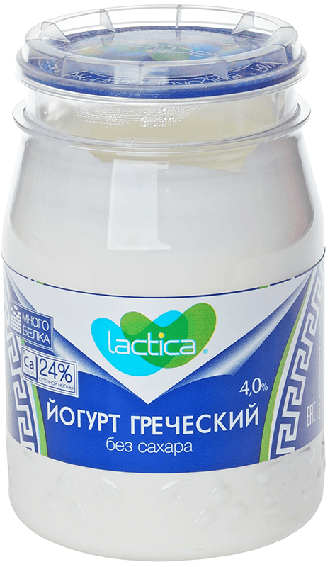 Йогурт Греческий натуральный 4% жир. 190г лактика бзмж йогурт греческий 4% лактика