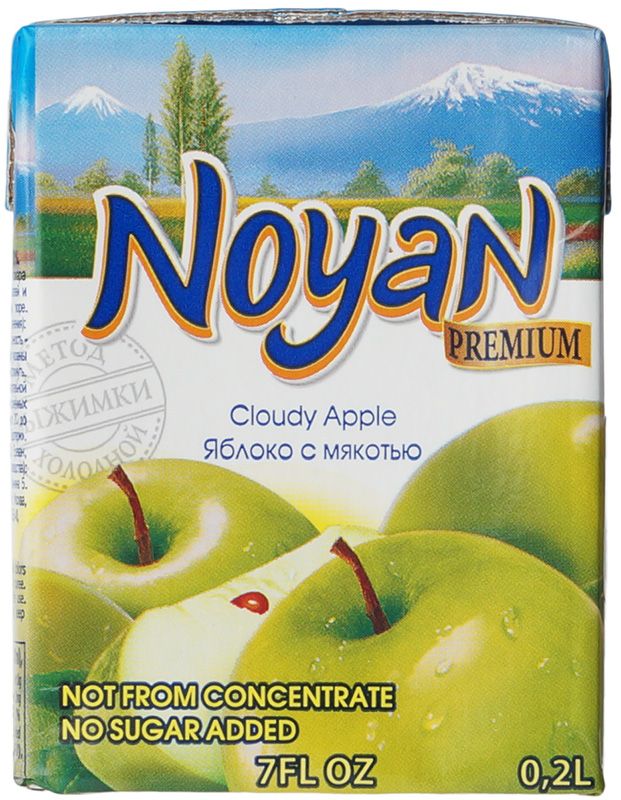Сок яблочный прямого отжима без сахара Noyan Premium 200мл