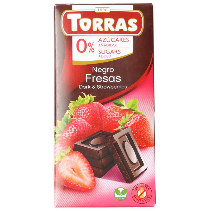 Шоколад темный Torras с кусочками клубники без сахара 75г
