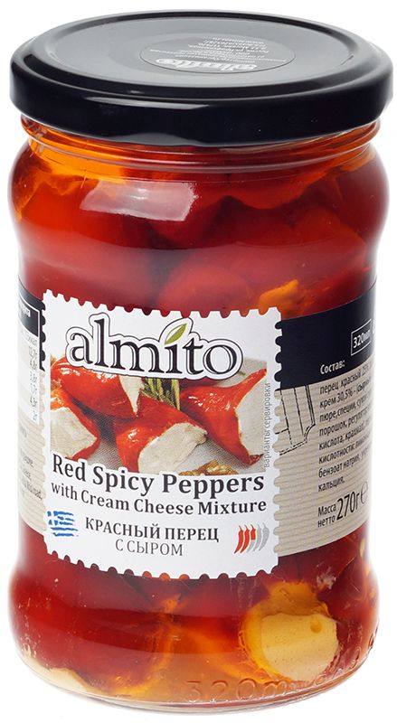 Красный перец фаршированный сырным кремом Almito Греция 270г томаты вяленые со специями almito греция 320мл