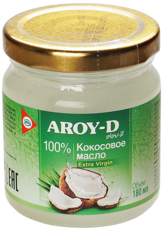 Масло кокосовое первого холодного отжима Extra Virgin Индонезия Aroy-D 180мл кокосовое молоко aroy d 1л