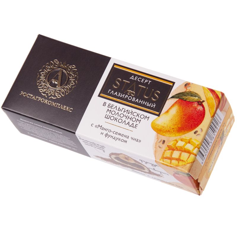 Десерт творожный А.Ростагрокомплекс в молочном шоколаде с манго, семенами чиа и фундуком 26% жир. 45г