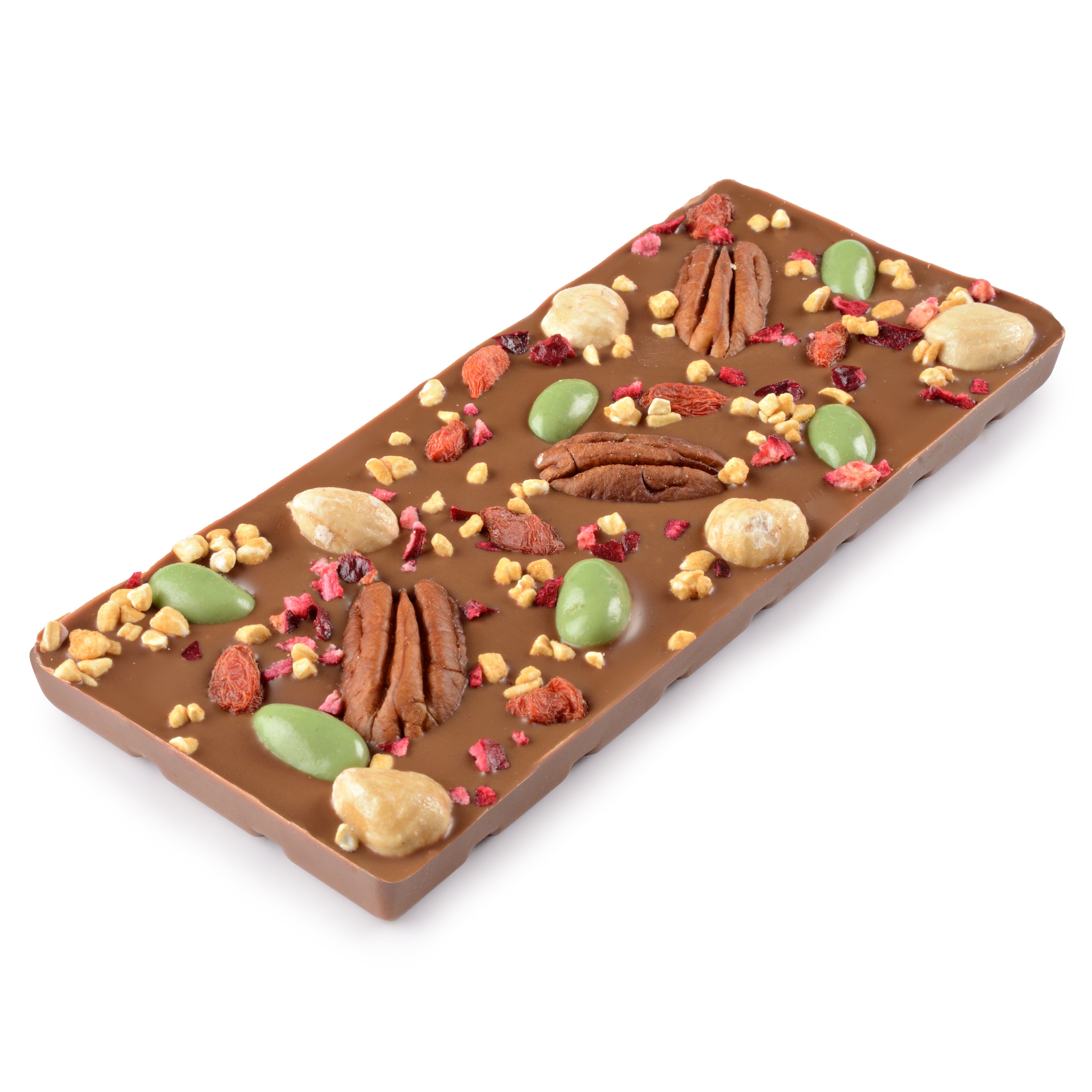 Шоколад молочный Шокоделика с украшением Пекан, вишня, фундук 100г