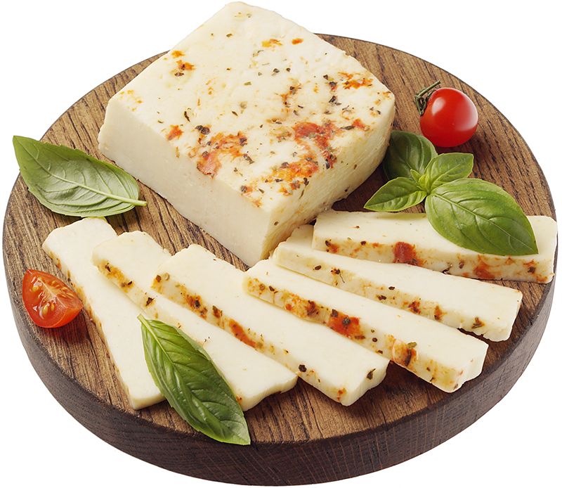 Сыр Халлуми с томатами и оливками Деликатеска ~230г цена и фото