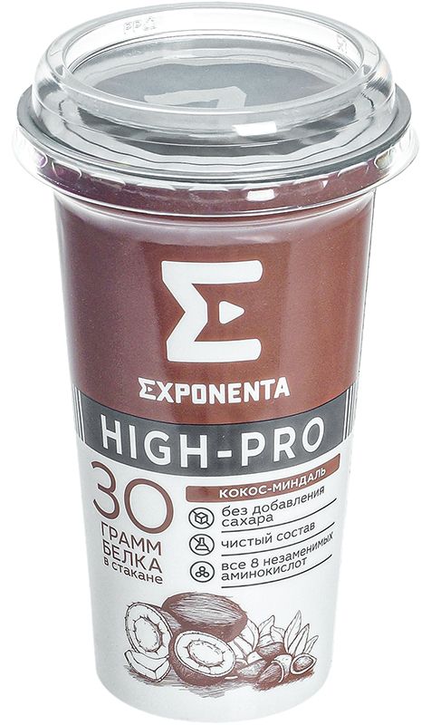Напиток высокобелковый Exponenta High-Pro со вкусом кокоса и миндаля 250г напиток кисломолочный exponenta high pro со вкусом черники и земляники 250 г