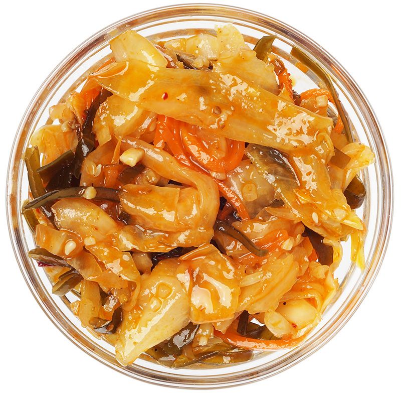 Салат из белокочанной и морской капусты по-корейски 100г салат из морской капусты русское море в соусе с крабовым мясом имитация 200 г