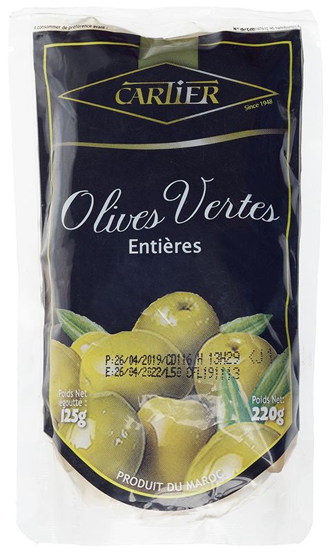 Оливки зеленые с косточкой Cartier Марокко 220г