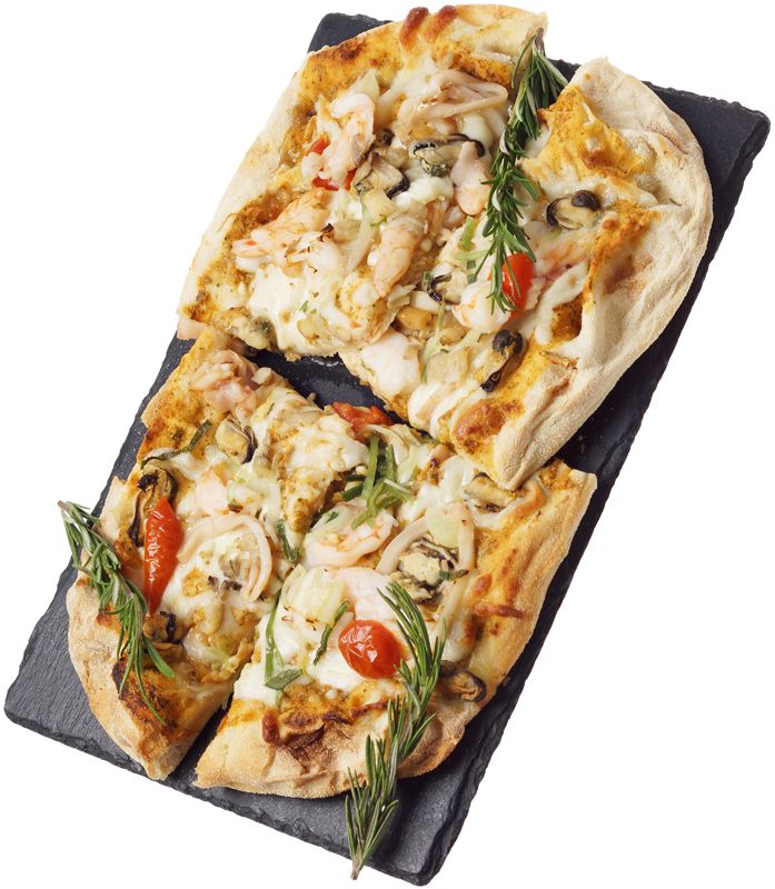 пицца с морепродуктами и сливочным соусом Пицца с морепродуктами и соусом Том Ям Деликатеска 480г