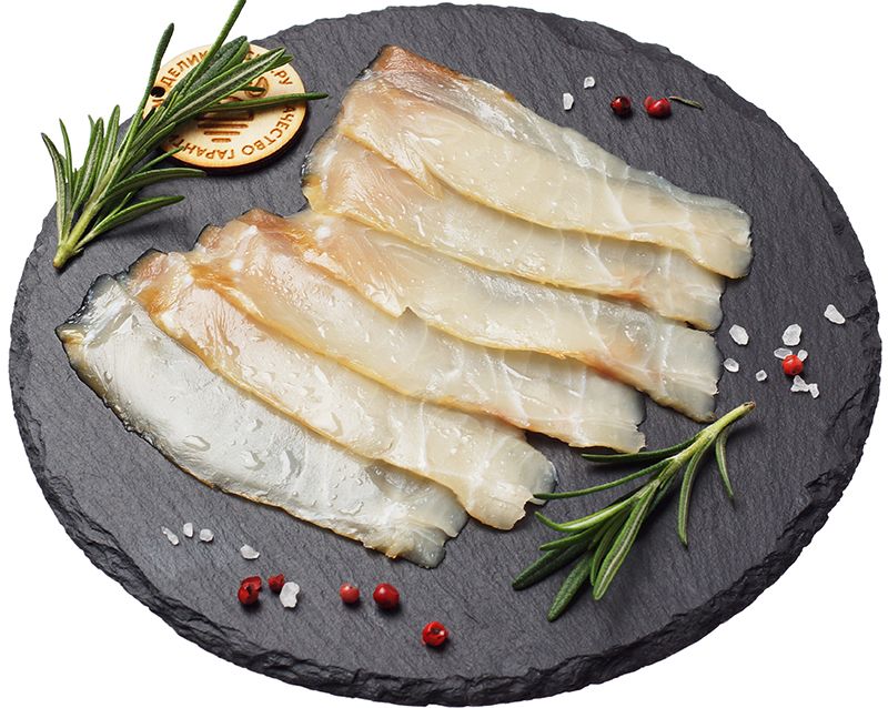 Масляная рыба холодного копчения нарезка 100г масляная филе х к вес южуралрыба
