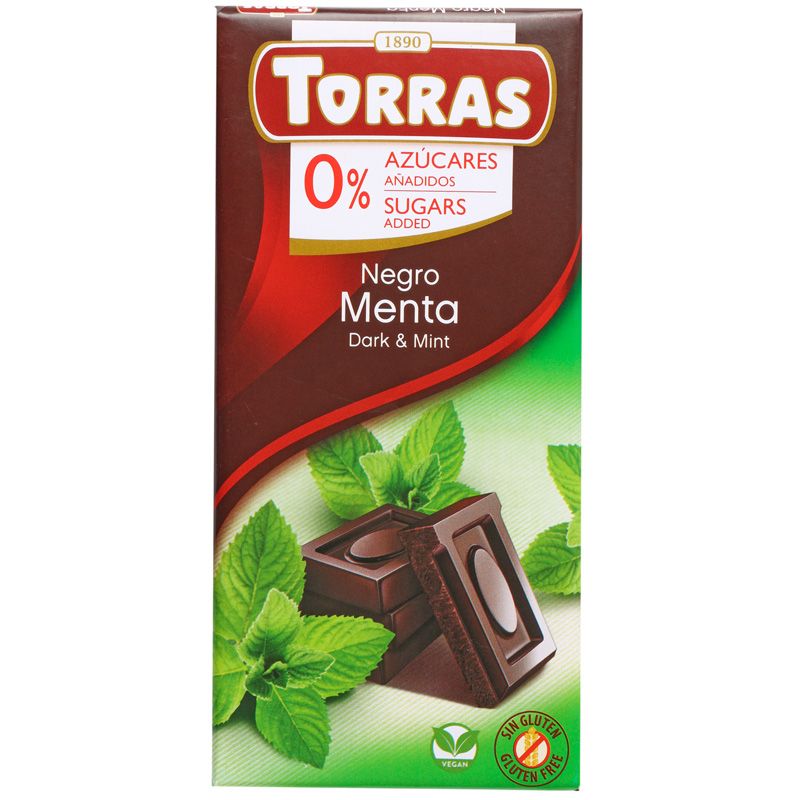 Шоколад темный с мятой без сахара Torras 75г шоколад eco botanica light темный с фундуком без сахара 90 г