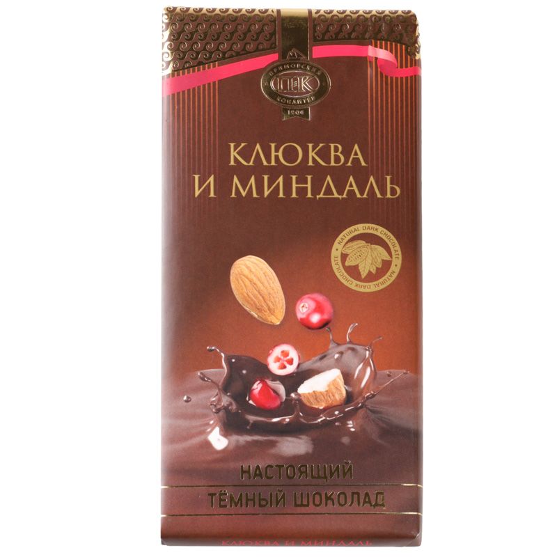 Шоколад Приморский кондитер темный с клюквой и миндалем 100г шоколад vivani превосходный темный шоколад 70% какао с клюквой 100 г