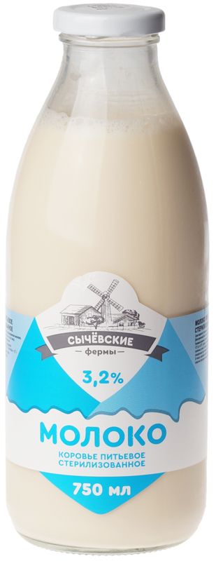 Молоко коровье стерилизованное Сычевские фермы 3.2% жир. 750мл