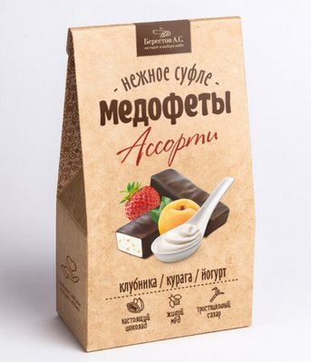 Конфеты суфле Медофеты ассорти глазированные с йогуртом клубникой курагой 150г -0}