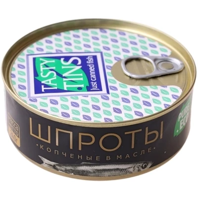 Шпроты копченые в масле Tasty Nins 240г-0}