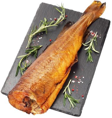 Треска горячего копчения потрошеная без головы ~400г-0}