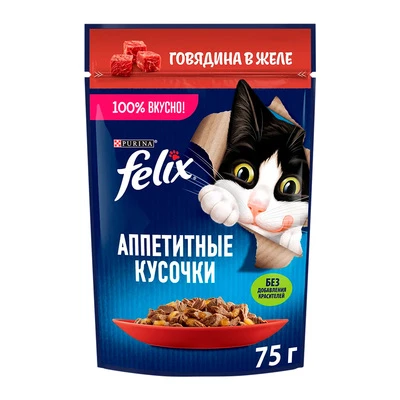 Влажный корм Felix Аппетитные кусочки Говядина 75г-0}