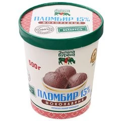 Мороженое пломбир шоколадный 15% жир. Зелёна Бурёна 500г 