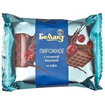 Пирожное с творогом с вишневой начинкой на вафле Беллакт 100г-0}