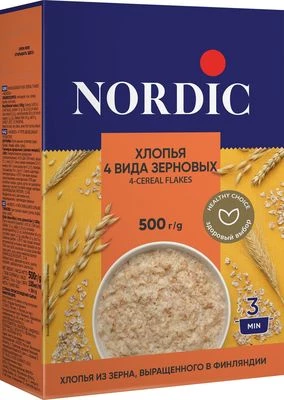 Хлопья 4 вида зерновых Nordic 500г-0}