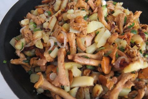 Жареные лисички с картошкой, пошаговый рецепт на ккал, фото, ингредиенты - Анна