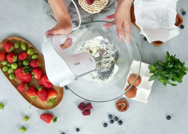 Творог, яйца, крахмал, сахар, мак и ванилин измельчить блендером.