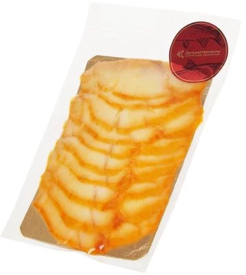 Масляная рыба филе-ломтики холодного копчения без консервантов спецпосол Деликатеска 300г-1}