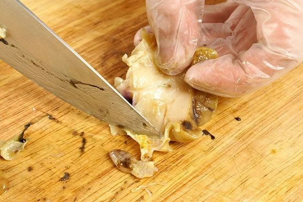 Срезать "хоботок" и удалить с помощью ножа слизь.