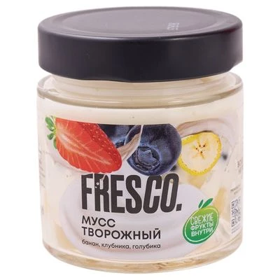 Мусс творожный Банан-клубника-голубика FresCo 125г РАСПРОДАЖА-0}