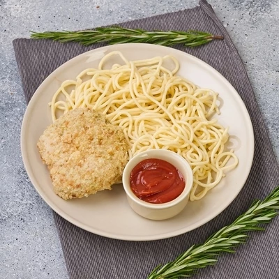 Шницель из индейки со спагетти и кетчупом Деликатеска 290г РАСПРОДАЖА-0}