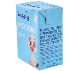 Молоко питьевое стерилизованное для детей раннего возраста 3.3% жир. Беллакт 200мл