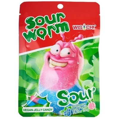 Мармелад жевательный Кислый червячок Черника и персик Китай 20г-0}