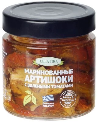 Маринованные артишоки с вялеными томатами 220г -0}