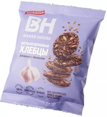 Хлебцы цельнозерновые Baker House ржаные с чесноком 50г - купить в ...