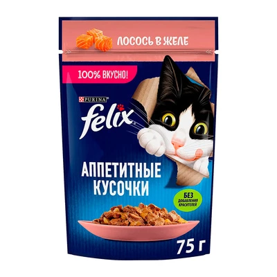 Влажный корм Felix аппетитные кусочки с лососем в желе 75г-0}