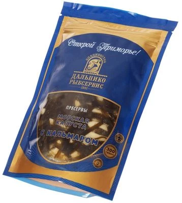 Морская капуста маринованная с кальмаром командорским подкопченным в масле Дальпико 300г-1}