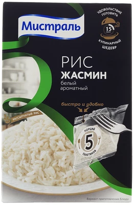Рис Жасмин белый ароматный длиннозерный в варочных пакетиках Мистраль 5шт.*80г-0}