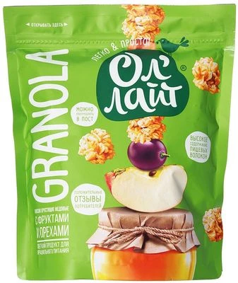Мюсли хрустящие медовые с фруктами и орехами Ол Лайт 280г 	-0}
