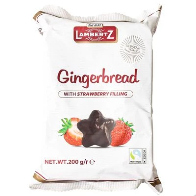 Пряники с яблочно-клубничной начинкой в темном шоколаде Lambertz Германия 200г-0}