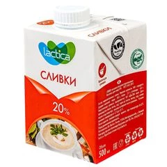 Сливки питьевые ультрапастеризованные Lactica 20% жир. 500мл