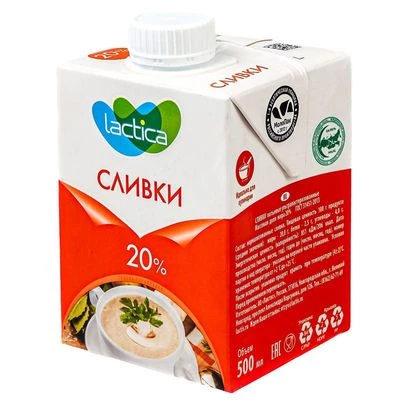 Сливки питьевые ультрапастеризованные Lactica 20% жир. 500мл-1}