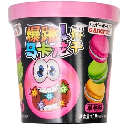 Печенье-сэндвич Макарон с клубничным вкусом и взрывной карамелью Китай 80г-0}