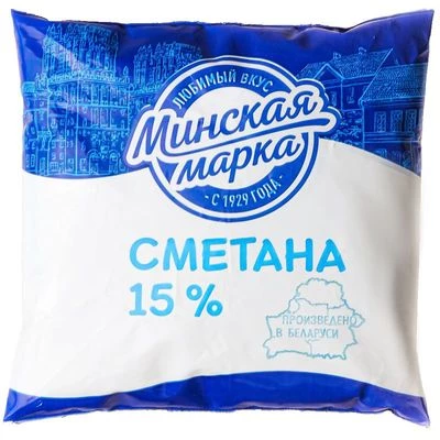 Сметана Минская марка 15% жир. 400г-0}