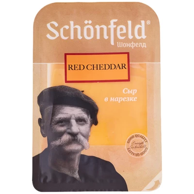 Сыр Чеддер красный Schonfeld 50% жир. нарезка 125г-0}